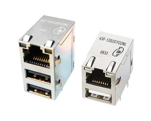 43F/44F系列 單埠/2埠 10/100 Base-T USB集成RJ45變壓器模組